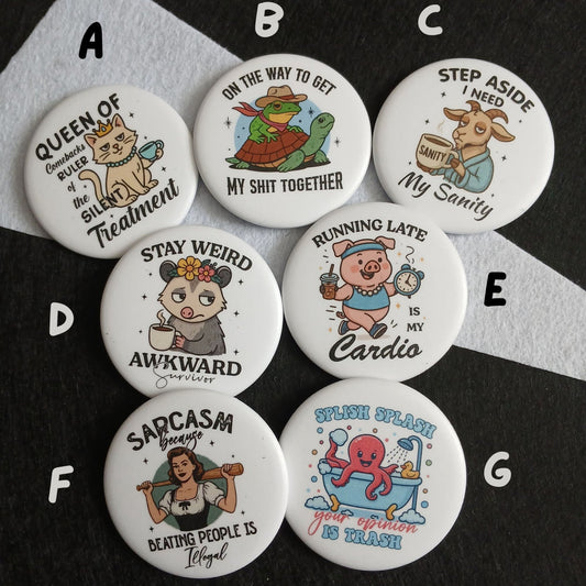 Memes pinback buttons or magnets